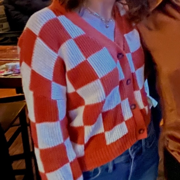 Checker Button-Up Cardigan Sweater - Picture 6 of 6